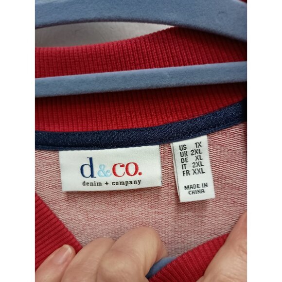 Denim&Co Denim Jacket Womens Size 1X Red Preppy Outdoor Stretch Button Front - Picture 4 of 9